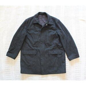 J. Crew Wool Blend Men Black Jacket Size Large Zip up front Pea Coat Pockets